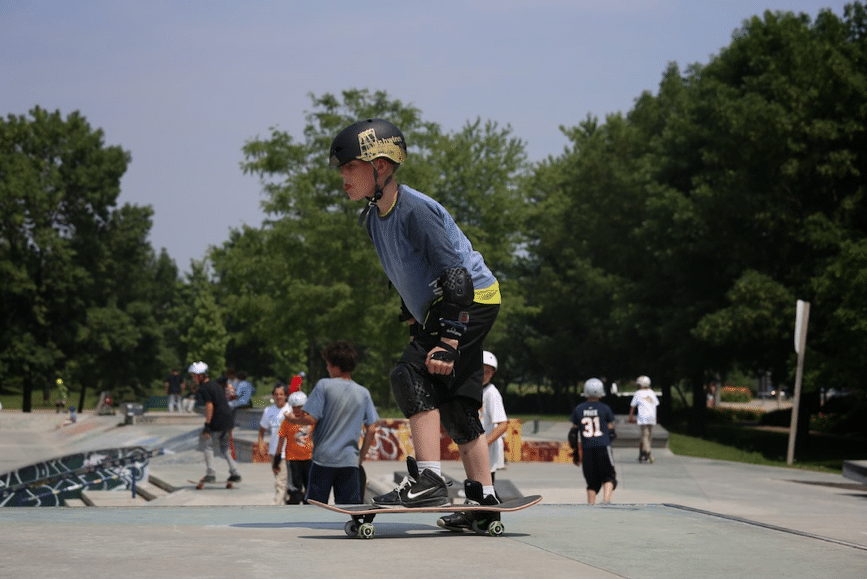 Trying his new tricks...ollies on day one!